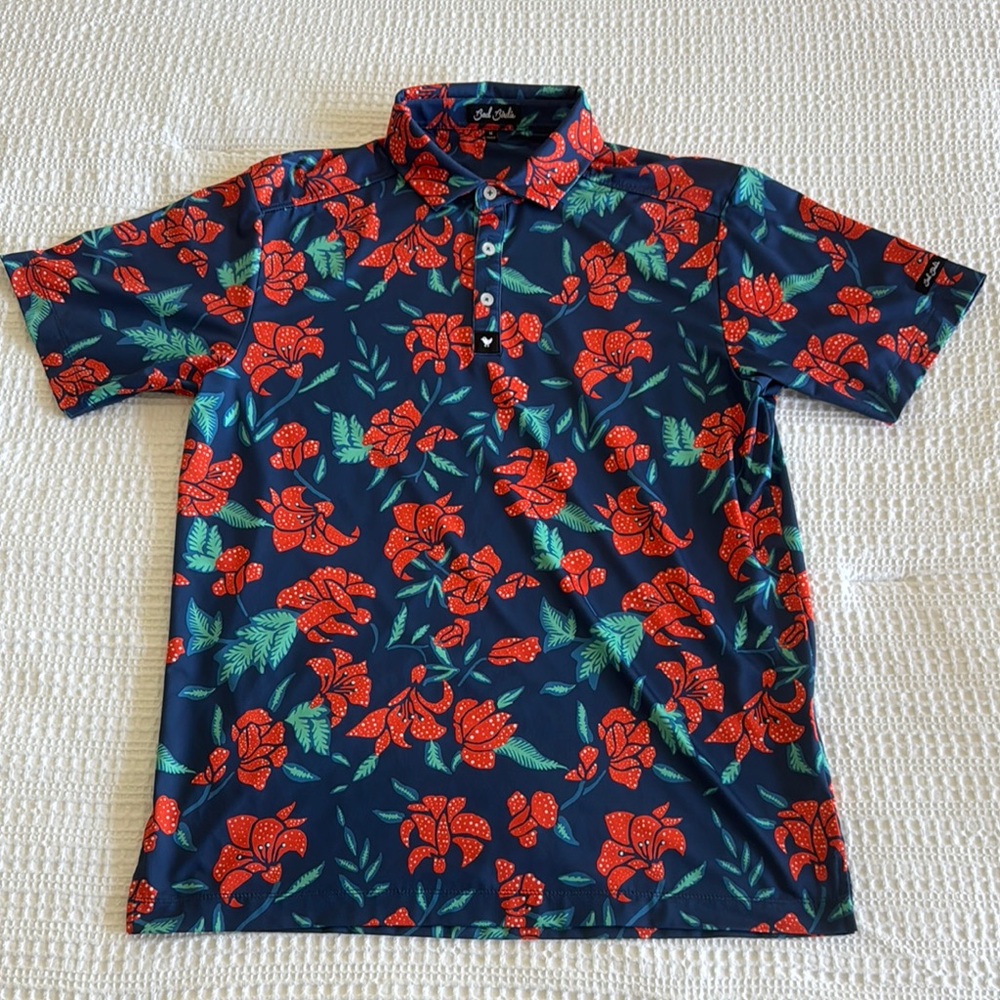 Bad Birdie Blue and Red Floral Polo Shirt